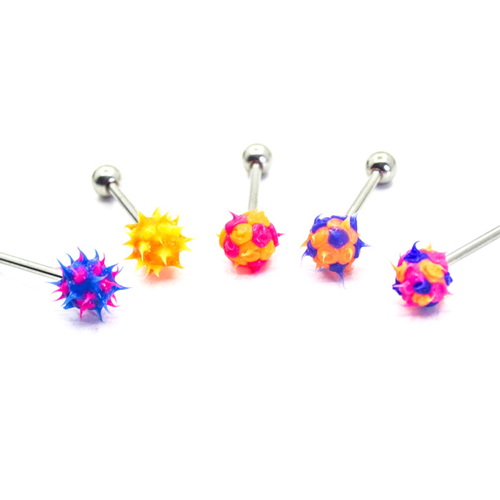 Piercing do jazyka oranžová/červená 1,6x16x6mm