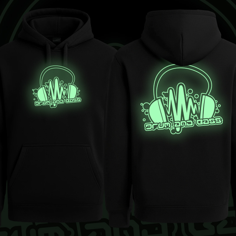 Mikina dnb, drum and bass klokanka svítící potisk