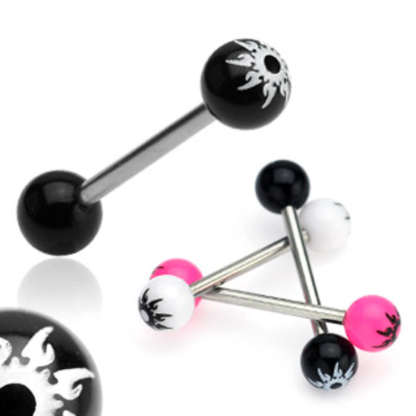 Piercing do jazyka bílá/černá 1,6x16x6mm
