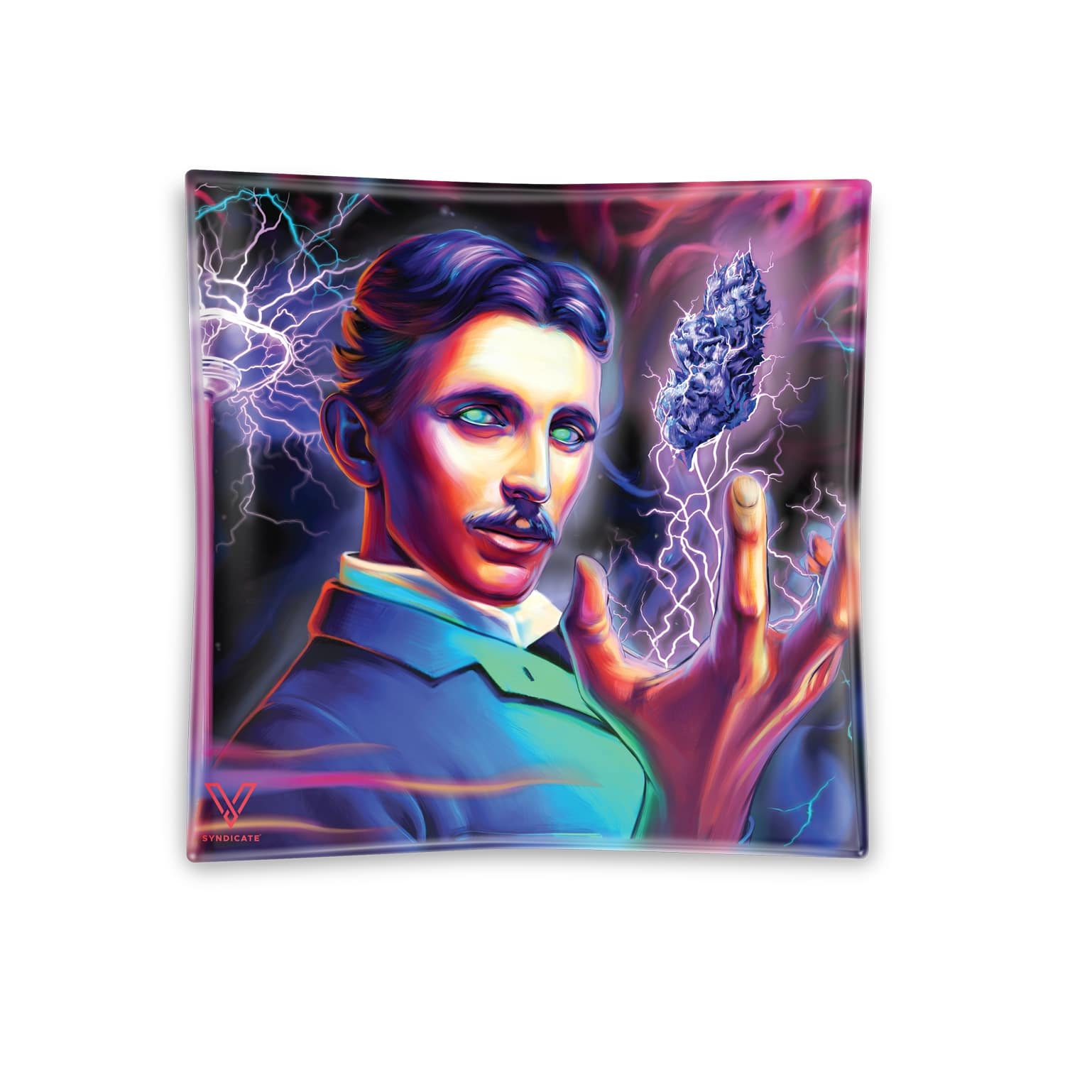 Popelník skleněný s designem Tesla