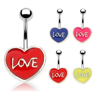 Piercing do pupíku červená srdce love