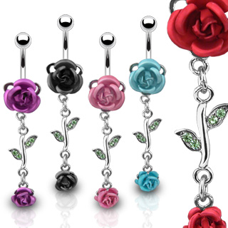 Piercing do pupíku růžová růže