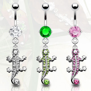 Piercing do pupíku zelená ještěrka