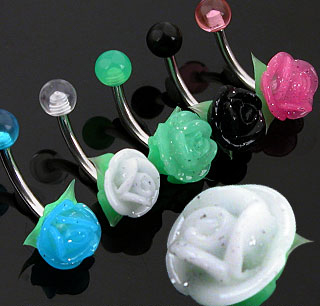 Piercing do pupíku růžová růže