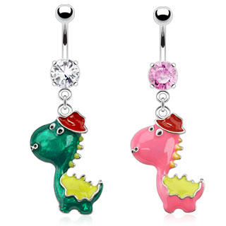 Piercing do pupíku čirá dinosaurus