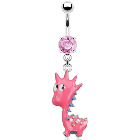 Piercing do pupíku růžová dinosaurus