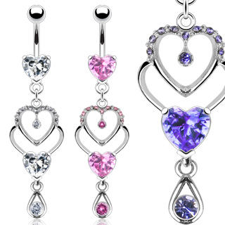 Piercing do pupíku fialová srdce