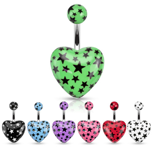 Piercing do pupíku bílá/černá srdce