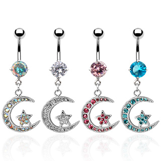 Piercing do pupíku růžová měsíc hvězda