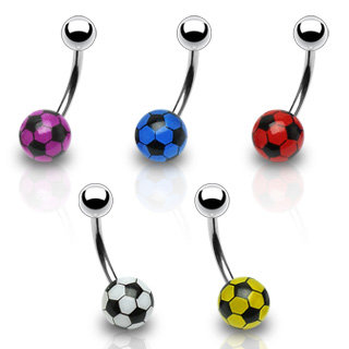 Piercing do pupíku černá/bílá fotbalový míč