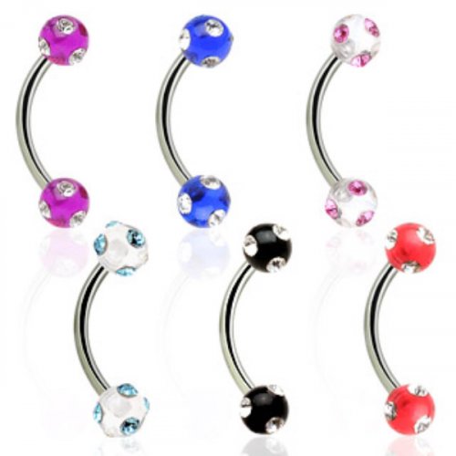 Piercing do obočí 1,2x8x4mm červená/čirá