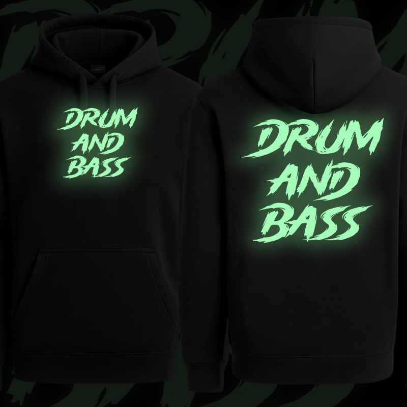 Mikina dnb, drum and bass klokanka svítící potisk