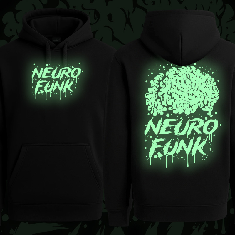 Mikina dnb, drum and bass klokanka svítící potisk