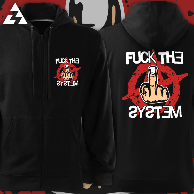 Mikina punk na zip Fuck the system